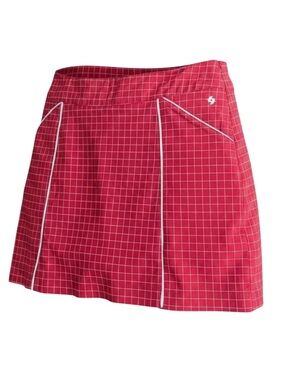 Lija Red/White Check White Contrast Piping Vented Hem Skort (8)